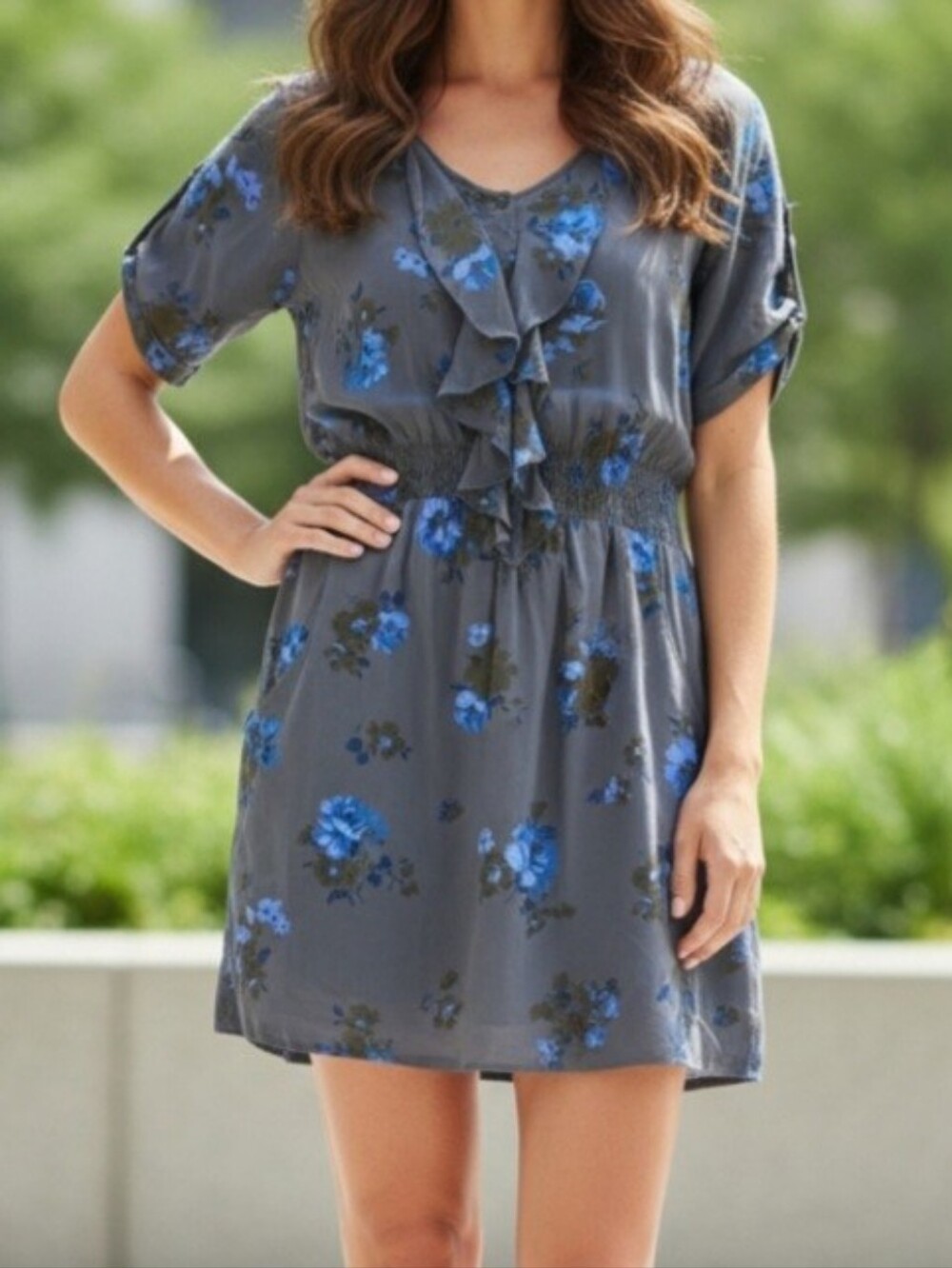 Rebecca Taylor Gray Silk Mini Dress With Pocket
